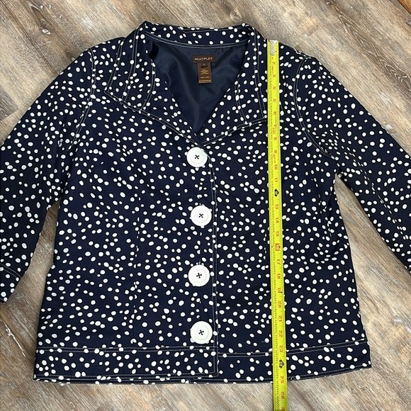 Multiples Women's Blazer Jacket Size L Navy Blue White Polka Dots Office Spring - Picture 8 of 11